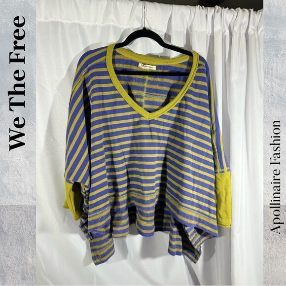 WE THE FREE MAIN SQUEEZE V NECK SWEATSHIRT IN BLUE GREEN MEDIUM NEW - Picture 5 of 6